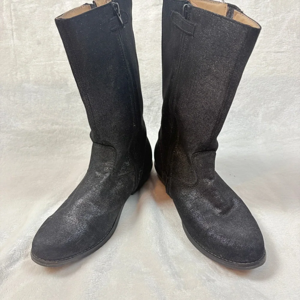 Hanna Andersson Glitter Tall‎ Boots Kids Black Good Shimmer Biker Moto Buckle